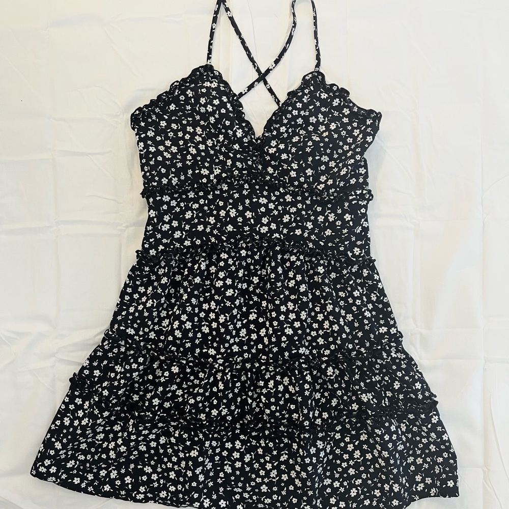 navy blue floral mini dress